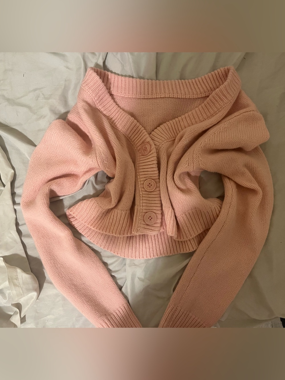 Women’s Light Peach Knit Sweater with Subtle Embroidered Logo